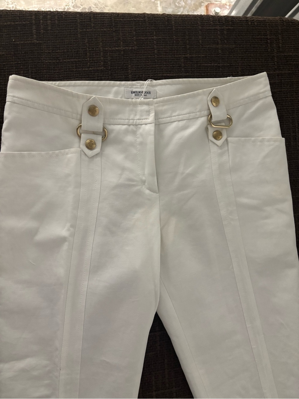 Emilio Pucci White Skinny Pants | Gold Pucci Crest Hardware | NWT - Picture 4 of 9